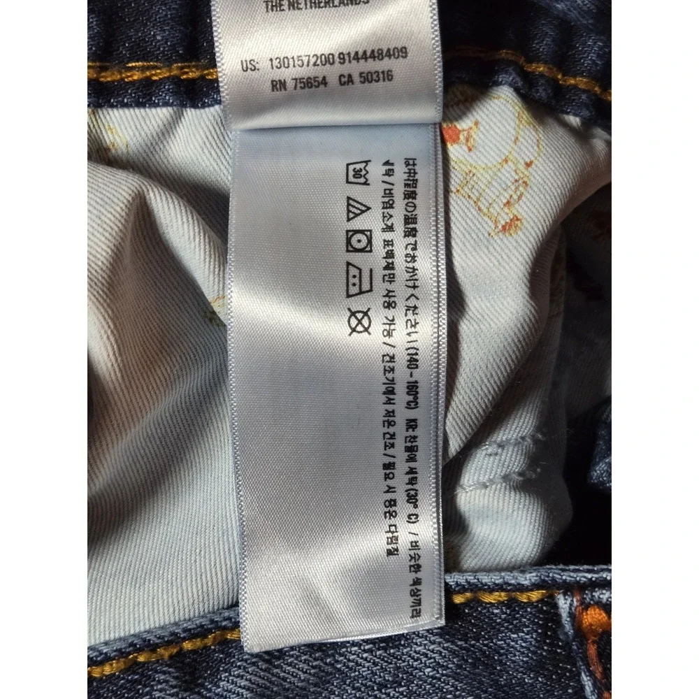 True Religion Mens Denim Jeans 34x25 Medium‎ Wash Orange Stitching